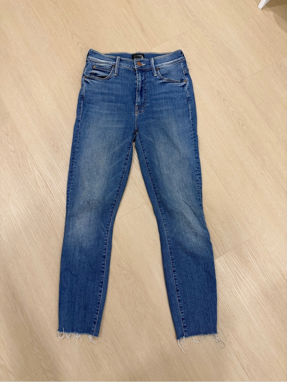 Mother The Stunner Two Step Fray Love For Sail Blue skinny Jeans Size 23